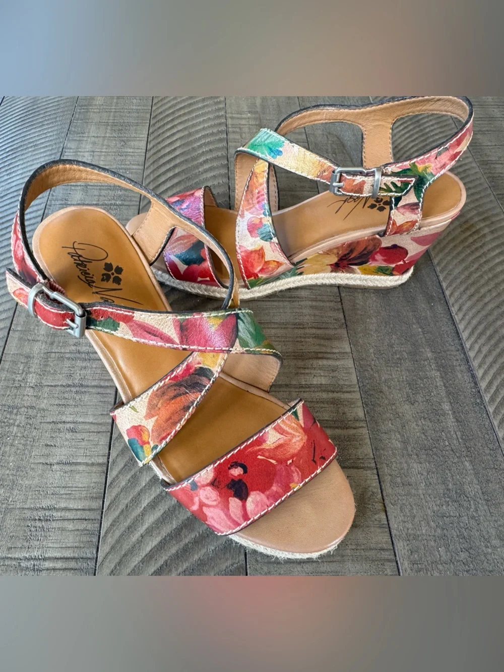 Patricia Nash Rafa Floral Leather Espadrille Wedge Sandals Women’s Size 7